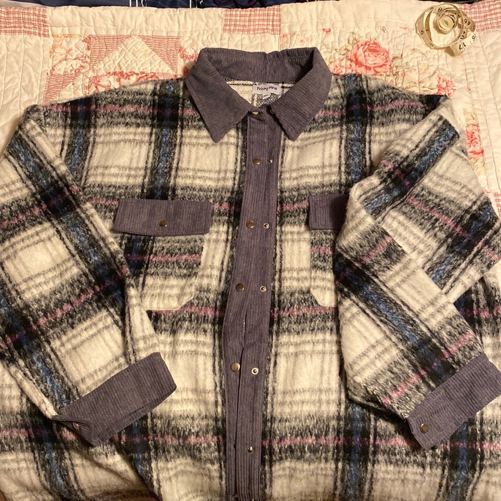 Prissy Jane Shacket NEW 2XL Black White Blue Snap front